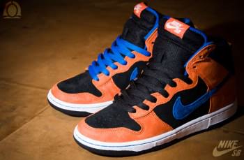 orange and blue hightop nike dunks