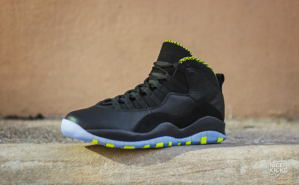 black and lime green jordans 10s