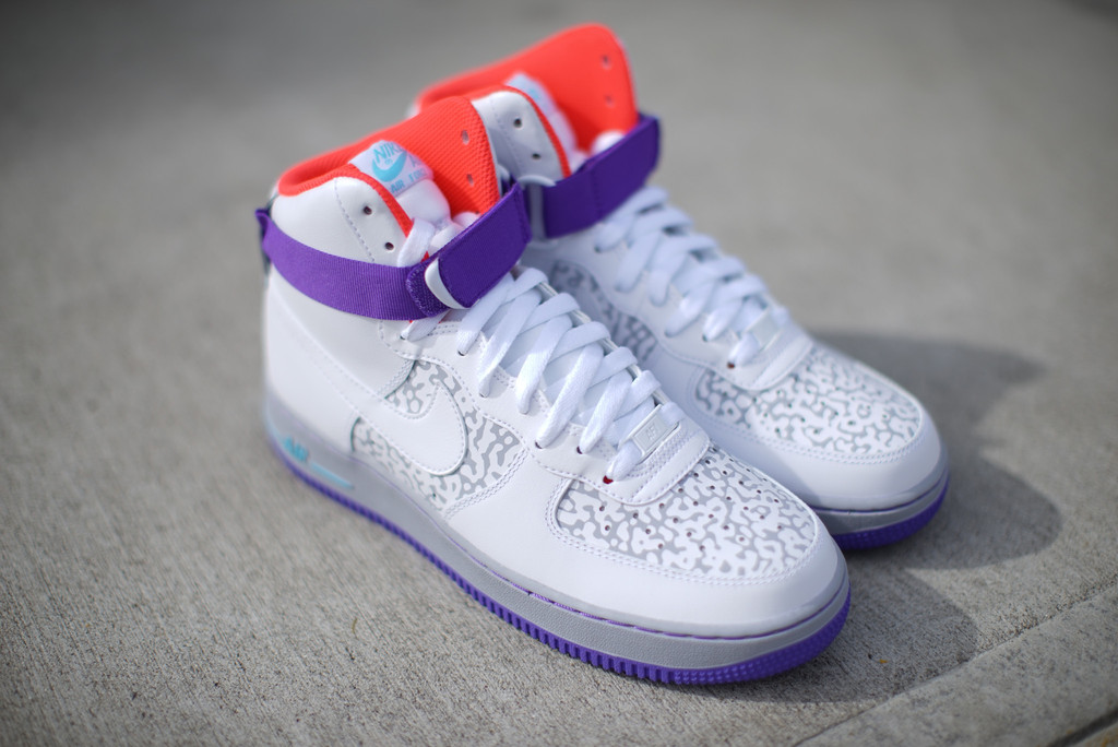orange and purple air force ones