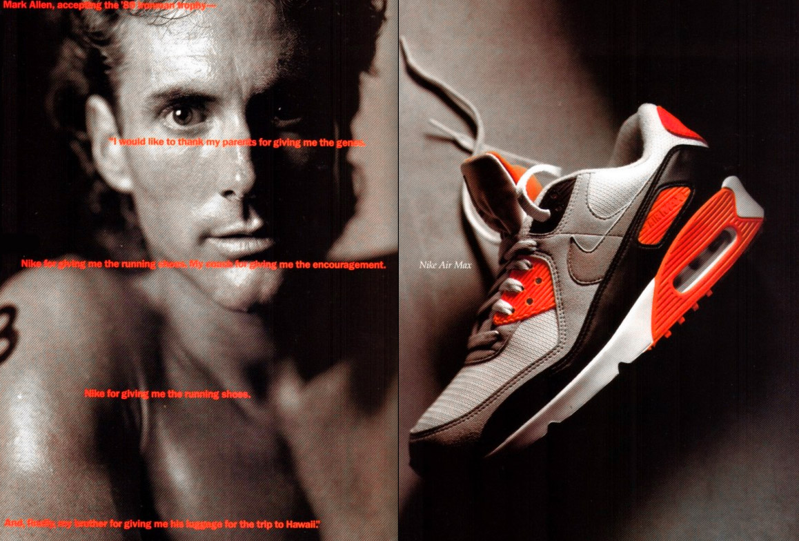 Nike Air Max 90 "Infrared" ad featuring tri-athlete Mark Allen (1990)