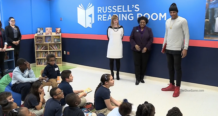 Russell Westbrook Opens Reading Room for Kids in an All-Red Air Jordan 1
