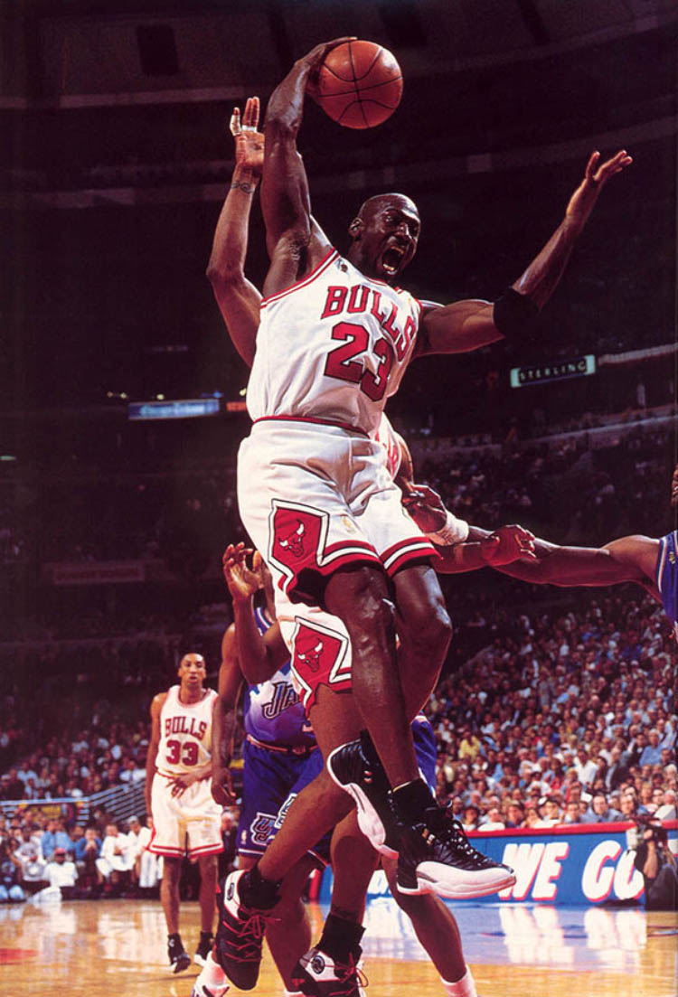 Michael Jordan wearing the Air Jordan 12 Playoff