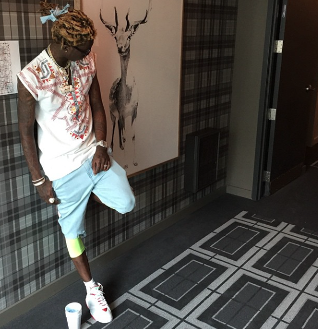 Young Thug in the Air Jordan 7 "Hare"
