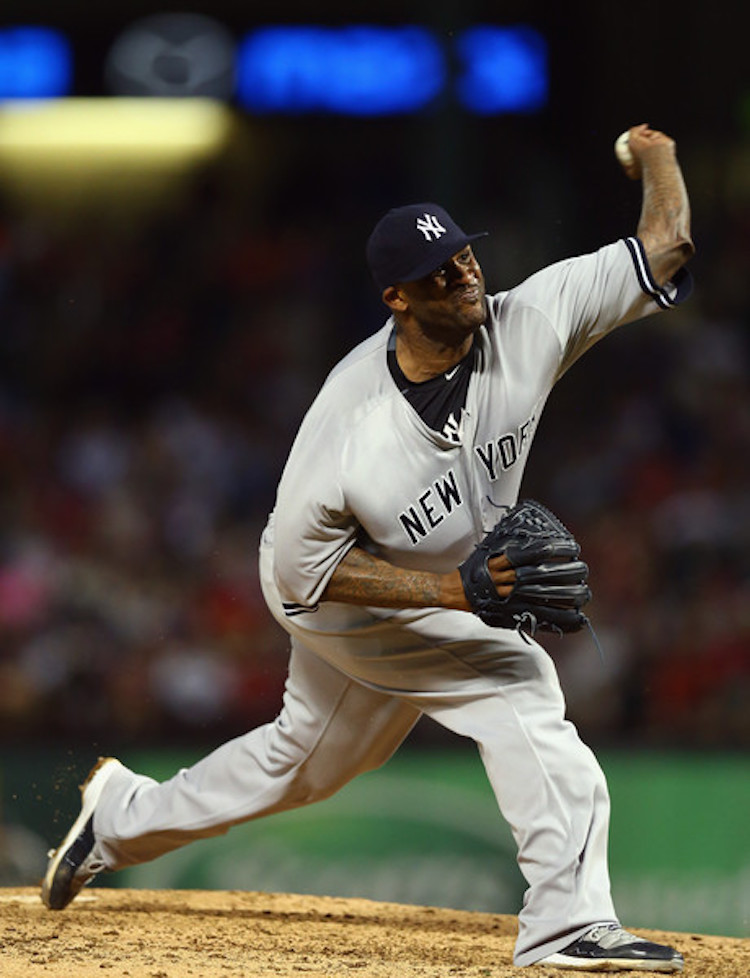 CC Sabathia in a Yankees PE of the Air Jordan 11