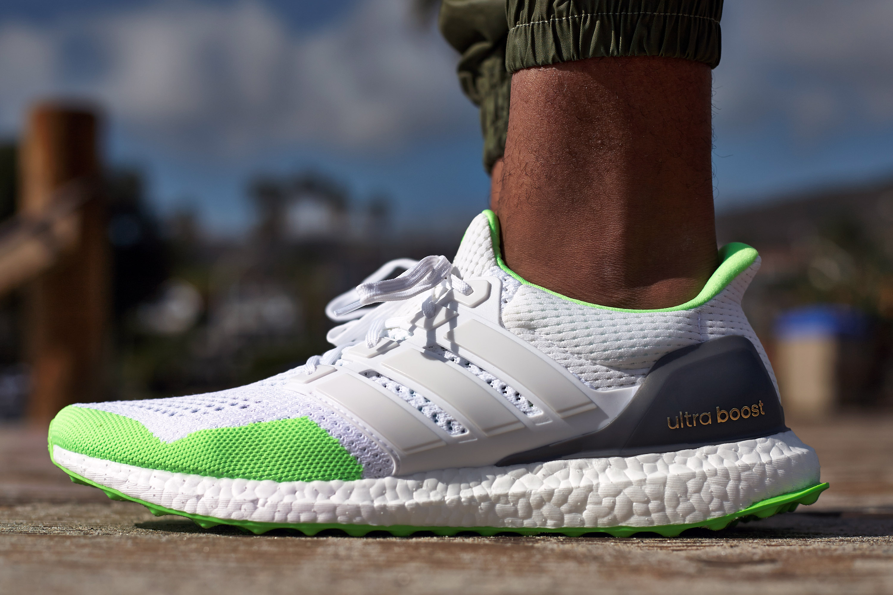 ultra boost green and white