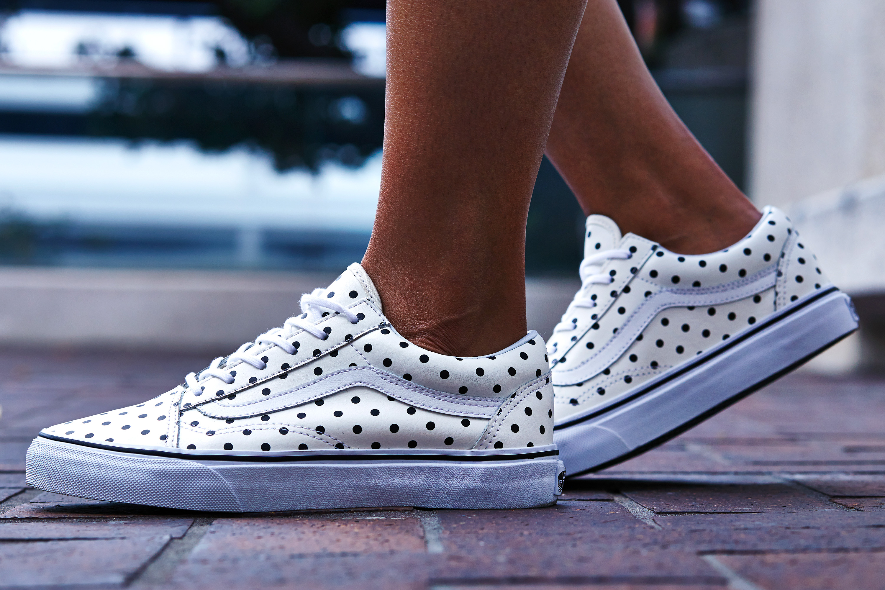 vans old skool leather on feet