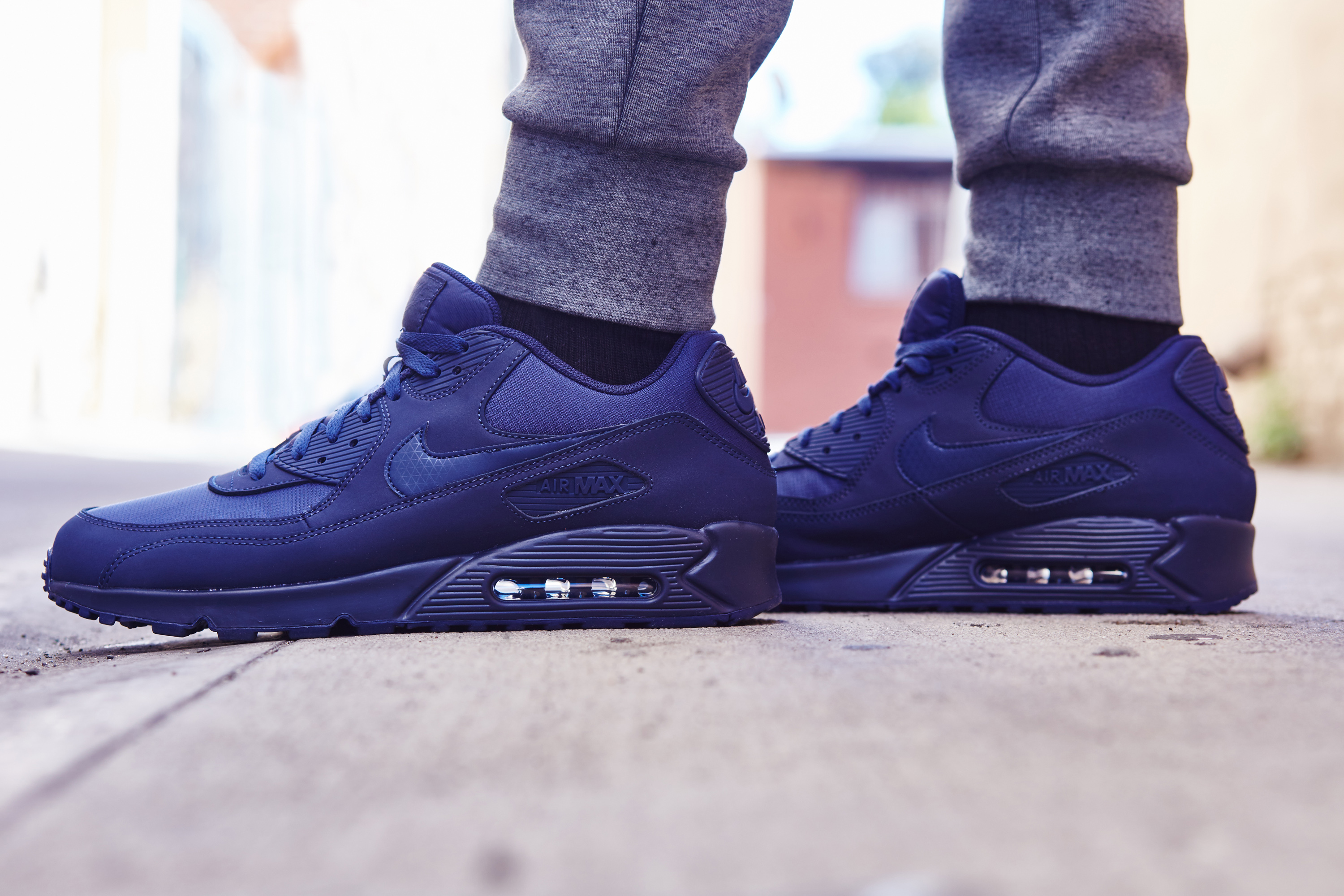 air max 90 navy blue on feet