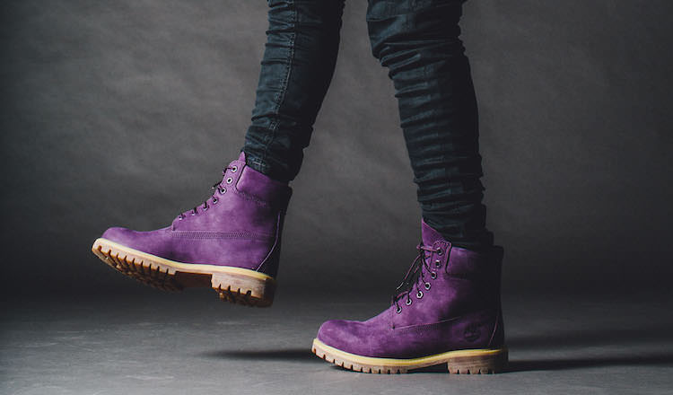 purple and black timberlands