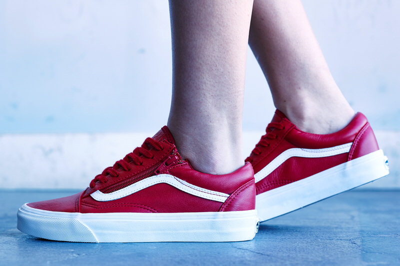 Vans Old Skool Leather Red On-Foot Look