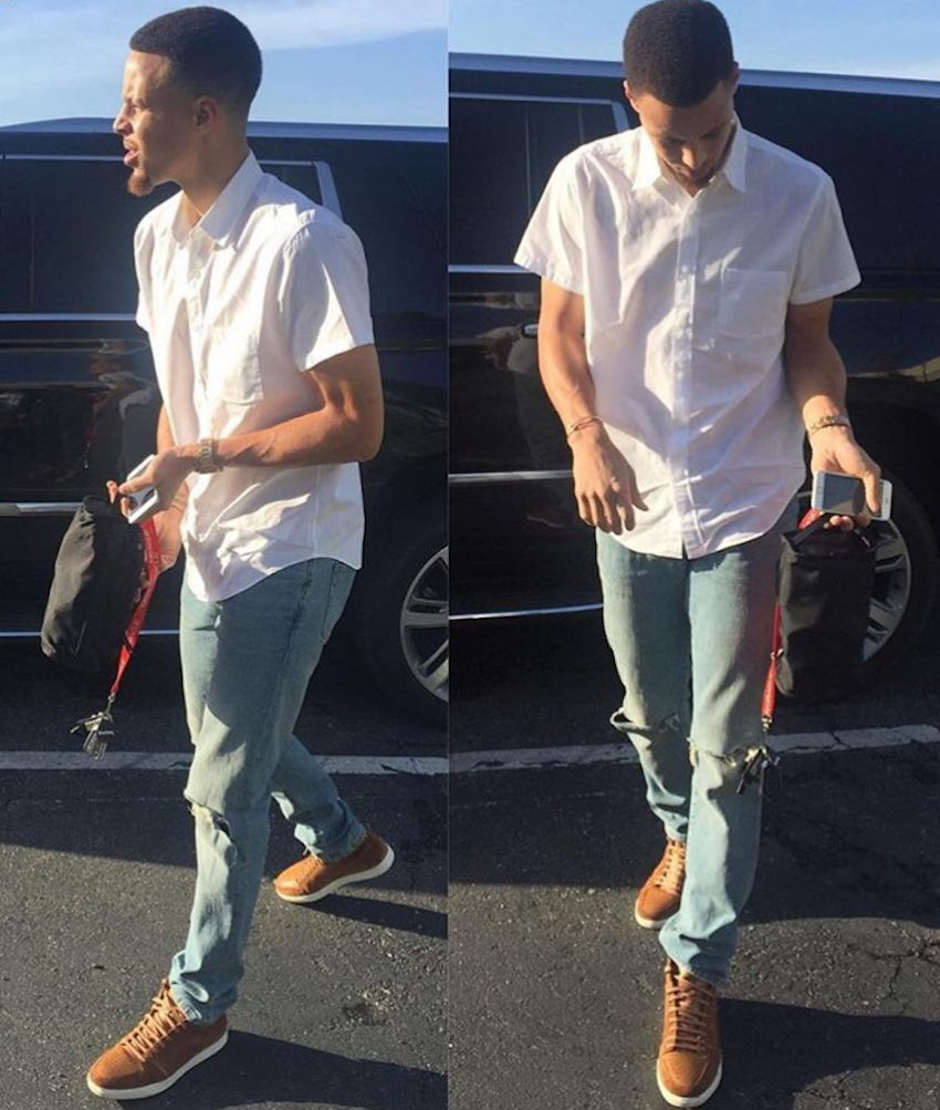 Golden State Warriors' Stephen Curry in a pair of Lavati Court Top Sneakers