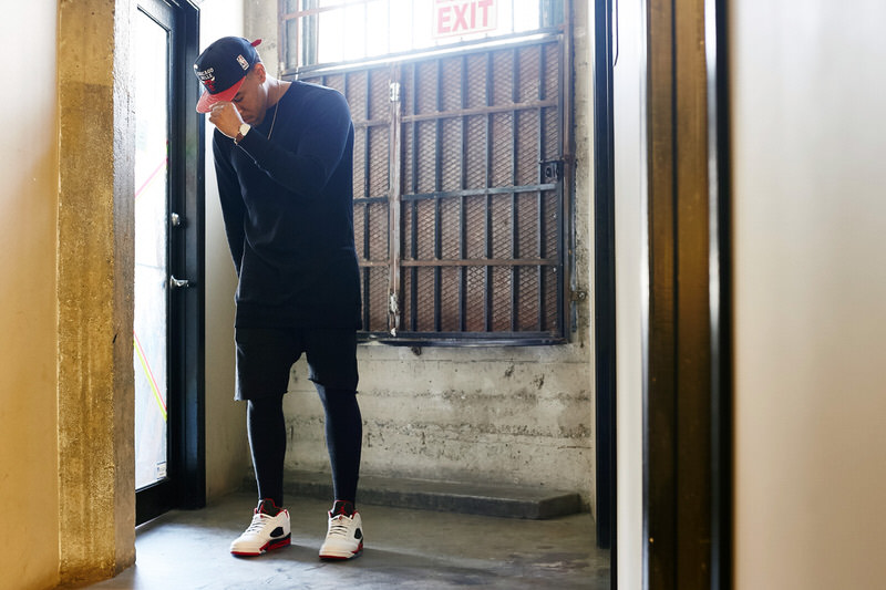 fire red 5s on feet