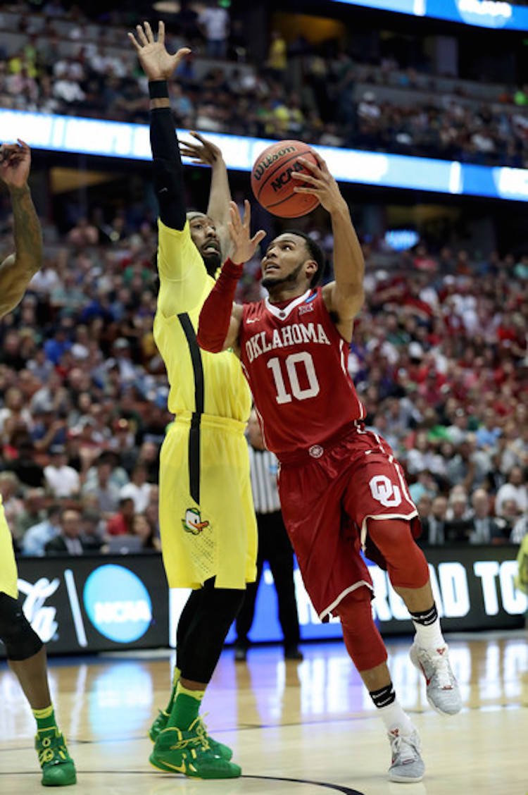 Oklahoma's Jordan Woodard in a iD of the Nike Kobe 11