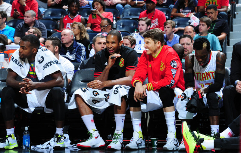 Left to Right: Paul Millsap in the Nike Hyperlive, Al Horford in the Nike Hyperdunk 2015 and Kyle Korver sporting the Nike Kobe X