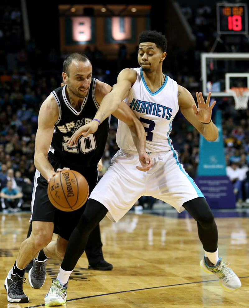 Manu Ginobili and Jeremy Lamb in a Nike KD 8 iD and the Nike N7 KD 8, respectively