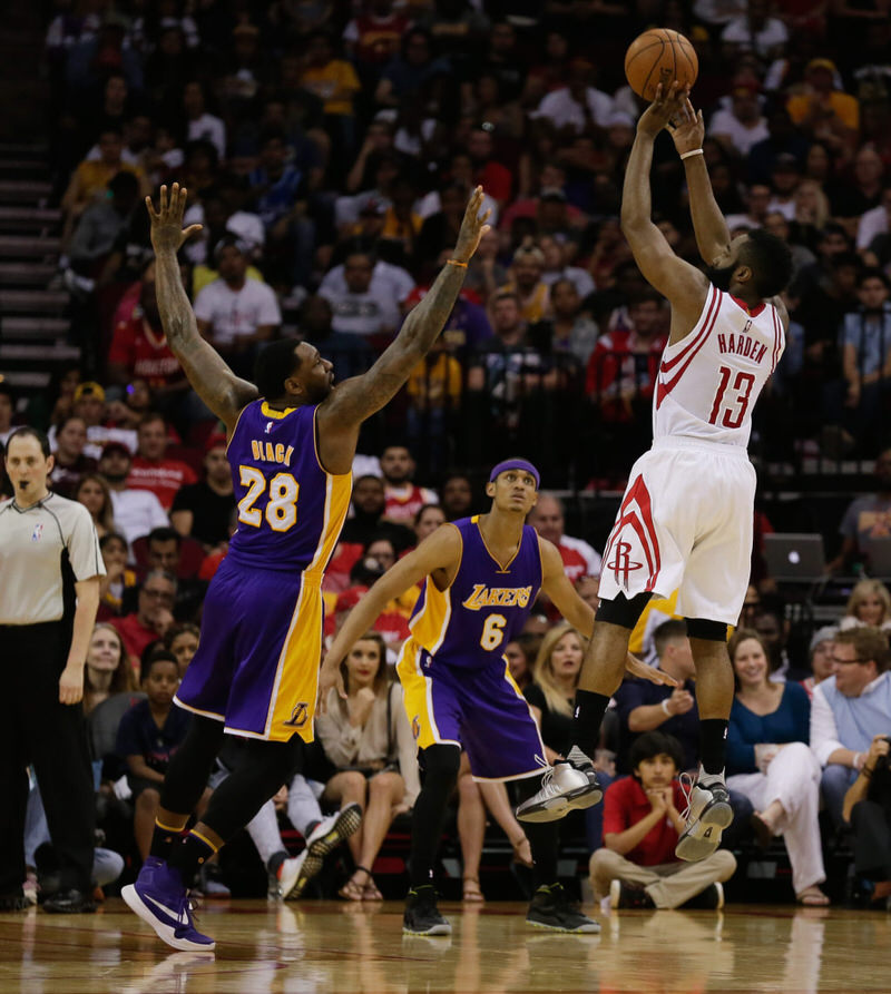 James Harden shooting in the adidas The Kobe