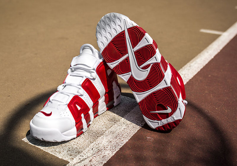 nike air more uptempo white gym red