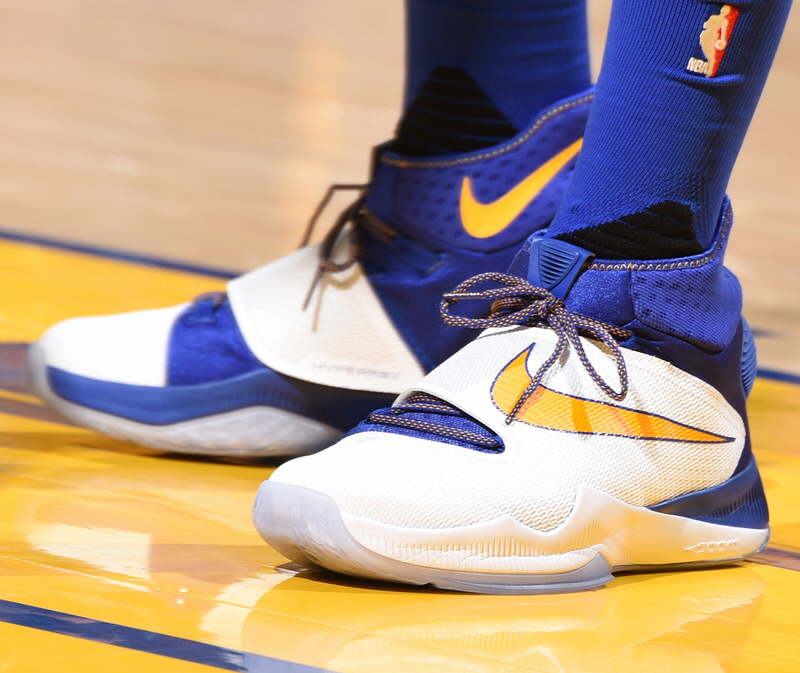 OAKLAND, CA - MAY 26:  The sneakers of Draymond Green #23 of the Golden State Warriors during the game against the Oklahoma City Thunder in Game Five of the Western Conference Finals during the 2016 NBA Playoffs on May 26, 2016 at ORACLE Arena in Oakland, California. NOTE TO USER: User expressly acknowledges and agrees that, by downloading and/or using this Photograph, user is consenting to the terms and conditions of the Getty Images License Agreement. Mandatory Copyright Notice: Copyright 2016 NBAE (Photo by Andrew D. Bernstein/NBAE via Getty Images)