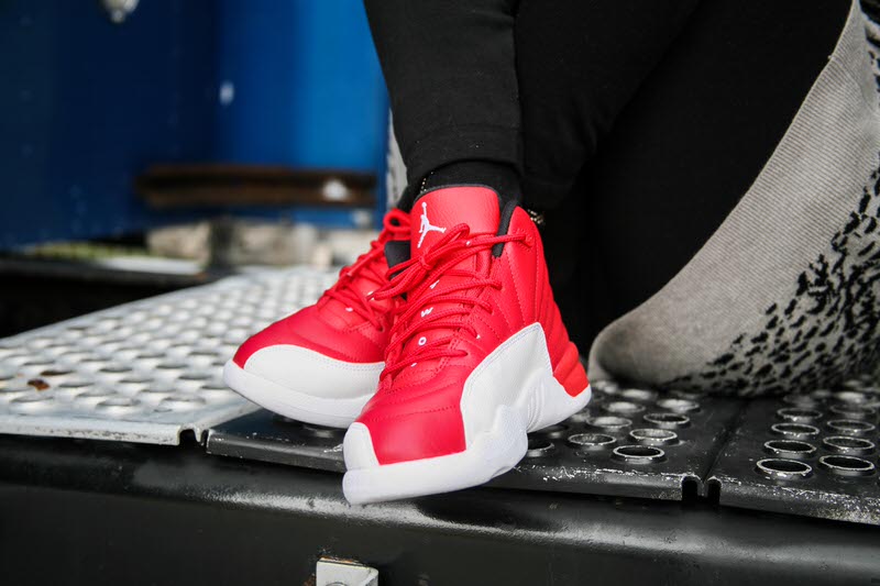 jordan 12 all red on feet