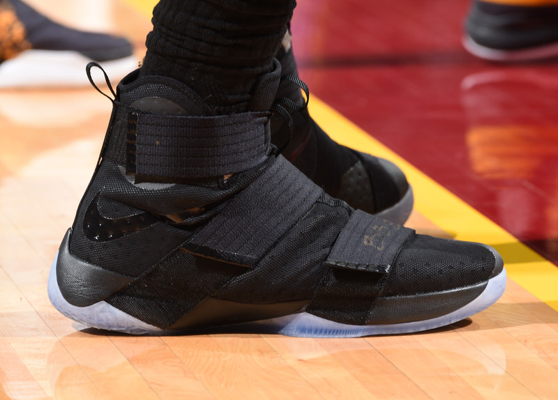 CLEVELAND, OH - JUNE 8: The shoes of LeBron James #23 of the Cleveland Cavaliers are seen against the Golden State Warriors during Game Three of the 2016 NBA Finals on June 8, 2016 at The Quicken Loans Arena in Cleveland, Ohio. NOTE TO USER: User expressly acknowledges and agrees that, by downloading and/or using this Photograph, user is consenting to the terms and conditions of the Getty Images License Agreement. Mandatory Copyright Notice: Copyright 2016 NBAE (Photo by Andrew D. Bernstein/NBAE via Getty Images)