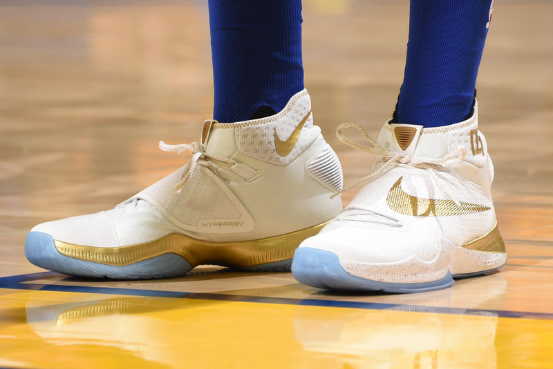 OAKLAND, CA - JUNE 2:  The shoes of Tristan Thompson #13 of the Cleveland Cavaliers are seen during the game against the Golden State Warriors in Game One of the 2016 NBA Finals on June 2, 2016 at Oracle Arena in Oakland, California. NOTE TO USER: User expressly acknowledges and agrees that, by downloading and or using this photograph, user is consenting to the terms and conditions of Getty Images License Agreement. Mandatory Copyright Notice: Copyright 2016 NBAE (Photo by Andrew D. Bernstein/NBAE via Getty Images)