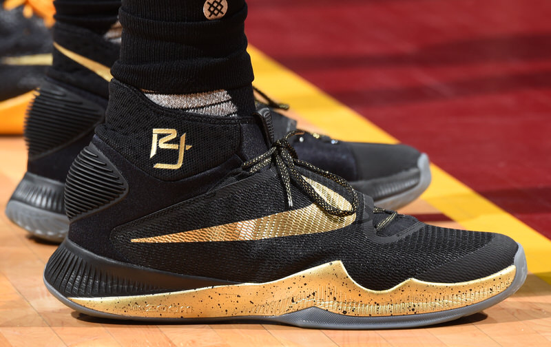CLEVELAND, OH - JUNE 8: The shoes of Richard Jefferson #24 of the Cleveland Cavaliers are seen against the Golden State Warriors during Game Three of the 2016 NBA Finals on June 8, 2016 at The Quicken Loans Arena in Cleveland, Ohio. NOTE TO USER: User expressly acknowledges and agrees that, by downloading and/or using this Photograph, user is consenting to the terms and conditions of the Getty Images License Agreement. Mandatory Copyright Notice: Copyright 2016 NBAE (Photo by Andrew D. Bernstein/NBAE via Getty Images)