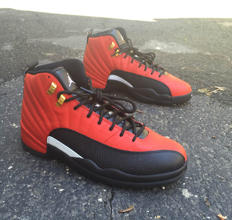 Air 12 "Reverse Flu Game" Custom by Malcolm Garret Elite Touch Ups Nice Kicks