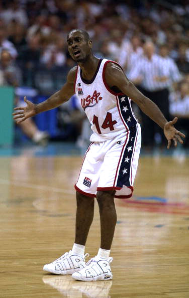 1 Aug 1996: Gary Payton of the Dream Team reacts during the USA v Australia men's basketball game at the Georgia Dome at the 1996 Centennial Olympic Games in Atlanta, Georgia. Mandatory Credit: Al Bello /Allsport