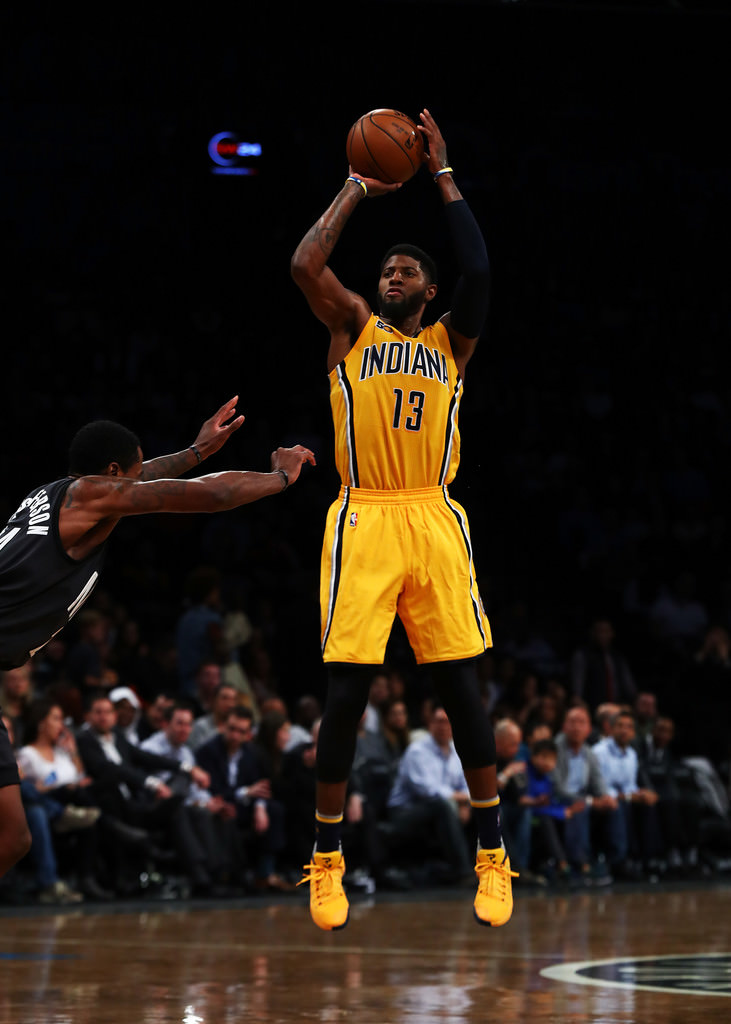 Paul George pulls up in his Nike HyperLive PE