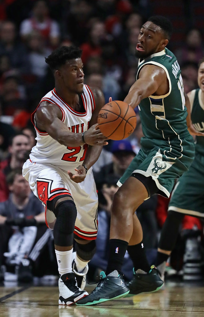 Jimmy Butler in the Air Jordan 13 "He Got Game" and Jabari Parker in the Jordan CP3.IX