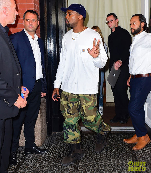 Kanye wearing yeezy 500 shop