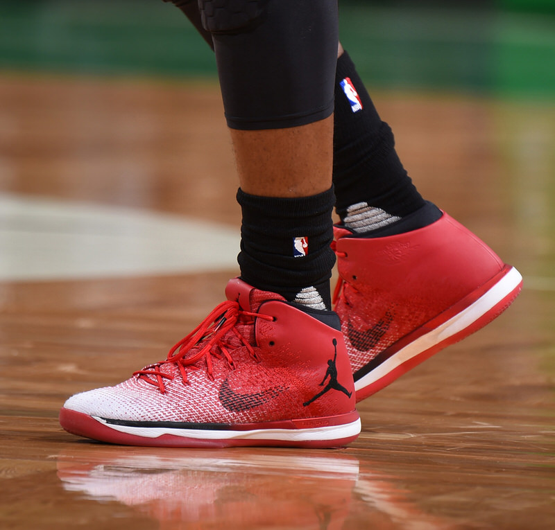 BOSTON, MA - NOVEMBER 2: A view of the sneakers of Jimmy Butler #21 of the Chicago Bulls against the Boston Celtics on November 2, 2016 at the TD Garden in Boston, Massachusetts. NOTE TO USER: User expressly acknowledges and agrees that, by downloading and or using this photograph, User is consenting to the terms and conditions of the Getty Images License Agreement. Mandatory Copyright Notice: Copyright 2016 NBAE (Photo by Brian Babineau/NBAE via Getty Images)