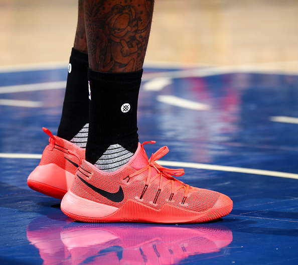 NEW YORK, NY - OCTOBER 10: The shoes of John Wall #2 of the Washington Wizards are seen during a preseason game against the New York Knicks on October 10, 2016 at Madison Square Garden in New York City, New York. NOTE TO USER: User expressly acknowledges and agrees that, by downloading and or using this photograph, User is consenting to the terms and conditions of the Getty Images License Agreement. Mandatory Copyright Notice: Copyright 2016 NBAE (Photo by Nathaniel S. Butler/NBAE via Getty Images)
