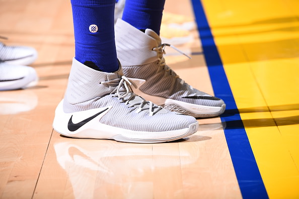 OAKLAND, CA - OCTOBER 25: The sneakers of Draymond Green #23 of the Golden State Warriors during the game against the San Antonio Spurs on October 25, 2016 at ORACLE Arena in Oakland, California. NOTE TO USER: User expressly acknowledges and agrees that, by downloading and/or using this photograph, user is consenting to the terms and conditions of the Getty Images License Agreement. Mandatory Copyright Notice: Copyright 2016 NBAE (Photo by Andrew D. Bernstein/NBAE via Getty Images)