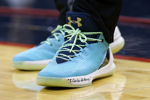 NEW ORLEANS, LA - OCTOBER 28: Under Armour shoes are seen worn by Stephen Curry #30 of the Golden State Warriors during a game against the New Orleans Pelicans at the Smoothie King Center on October 28, 2016 in New Orleans, Louisiana. NOTE TO USER: User expressly acknowledges and agrees that, by downloading and or using this photograph, User is consenting to the terms and conditions of the Getty Images License Agreement. (Photo by Jonathan Bachman/Getty Images)