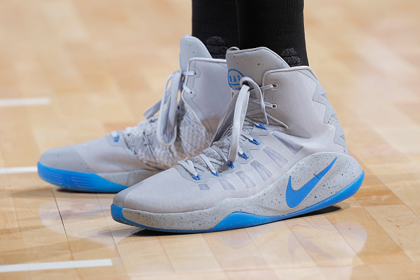 SACRAMENTO, CA - OCTOBER 29: The shoes belonging to Karl-Anthony Towns #32 of the Minnesota Timberwolves in a game against the Sacramento Kings on October 29, 2016 at Golden 1 Center in Sacramento, California. NOTE TO USER: User expressly acknowledges and agrees that, by downloading and or using this photograph, User is consenting to the terms and conditions of the Getty Images Agreement. Mandatory Copyright Notice: Copyright 2016 NBAE (Photo by Rocky Widner/NBAE via Getty Images)