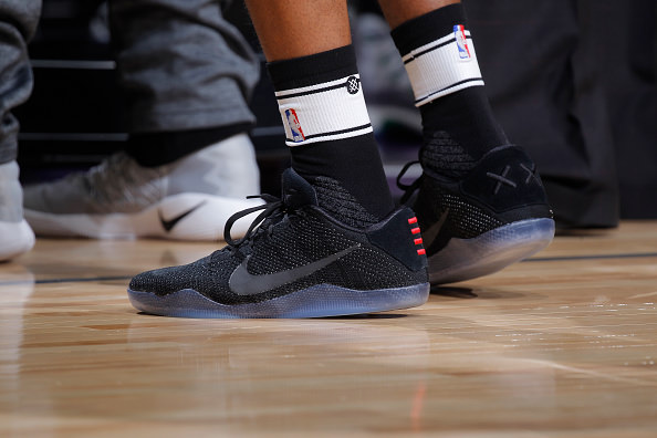 SACRAMENTO, CA - OCTOBER 29: The shoes belonging to Brandon Rush #4 of the Minnesota Timberwolves in a game against the Sacramento Kings on October 29, 2016 at Golden 1 Center in Sacramento, California. NOTE TO USER: User expressly acknowledges and agrees that, by downloading and or using this photograph, User is consenting to the terms and conditions of the Getty Images Agreement. Mandatory Copyright Notice: Copyright 2016 NBAE (Photo by Rocky Widner/NBAE via Getty Images)