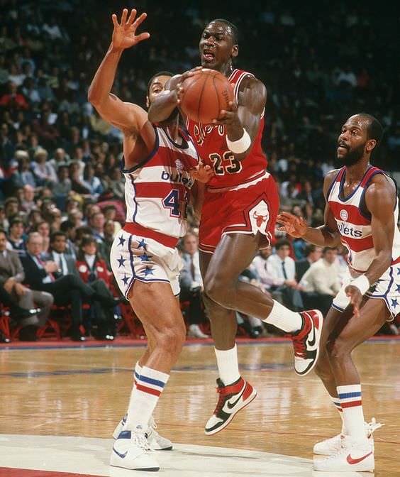 Michael Jordan in the Air Jordan 1 "Black Toe"