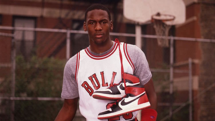 Michael Jordan with the Air Jordan 1 "Black Toe"