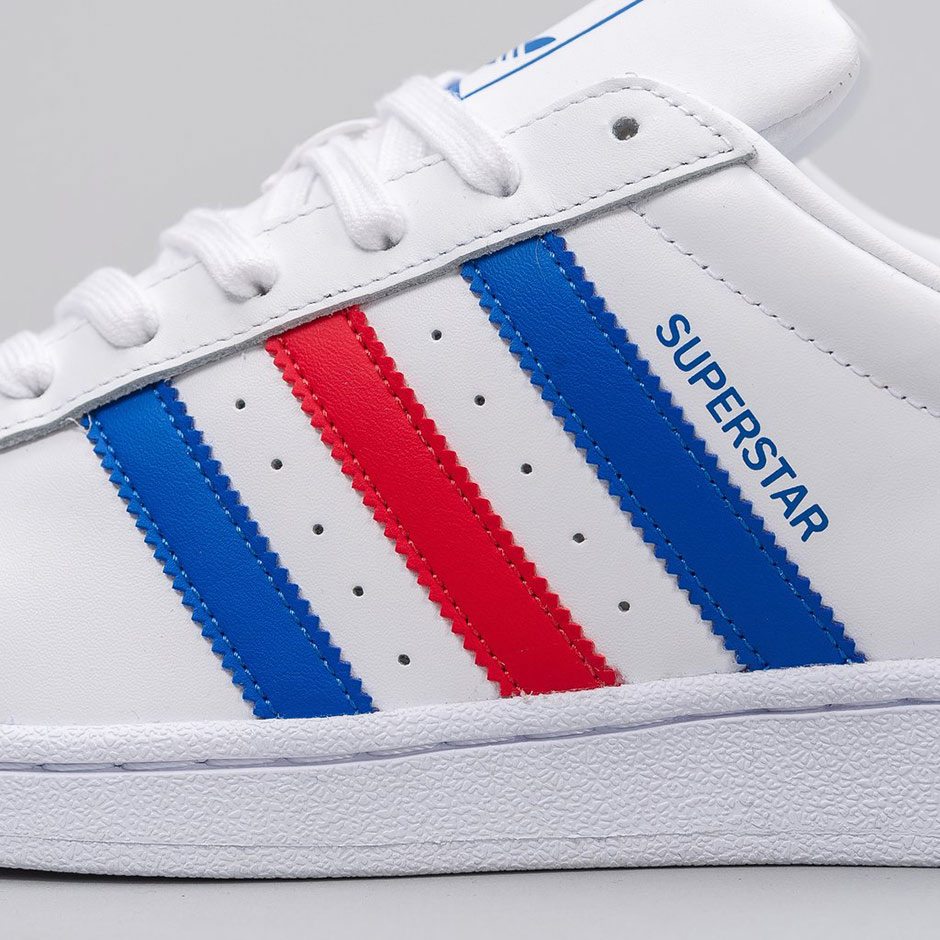 Adidas superstar blue red stripes online