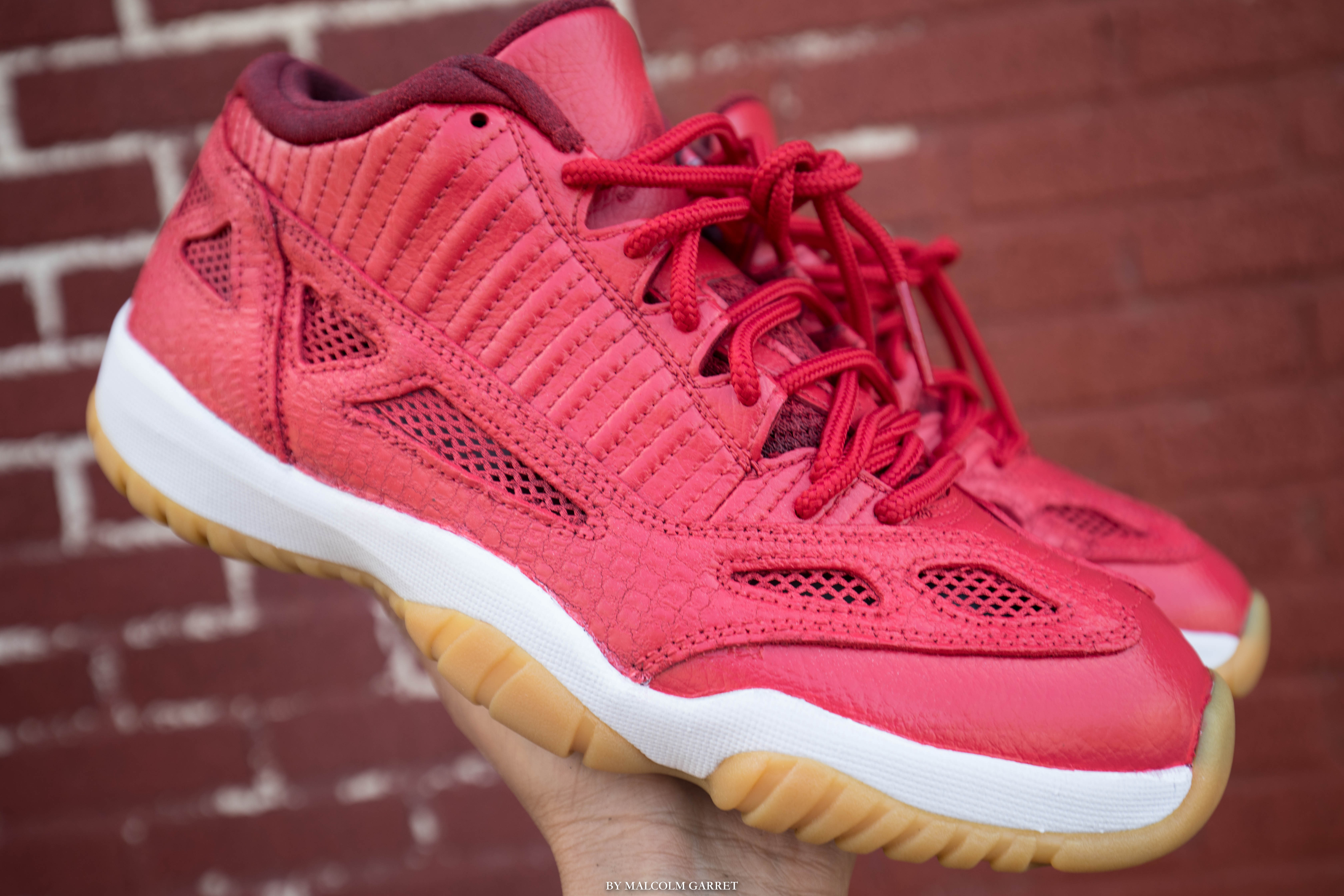 Red Leather & Gum Soles Redress this Air Jordan 11 Low IE Custom