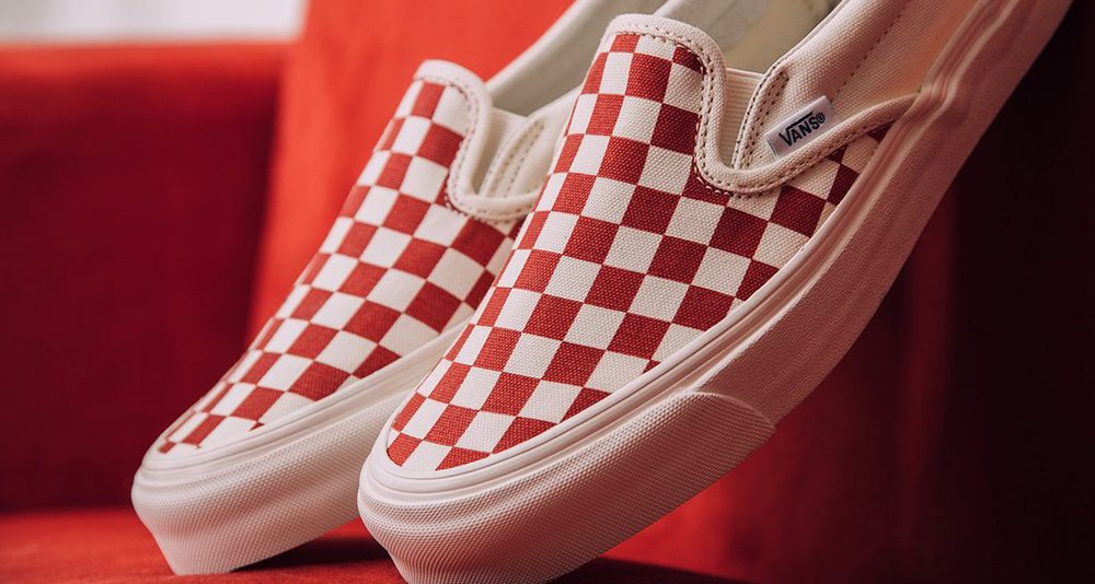 red checkered slip ons