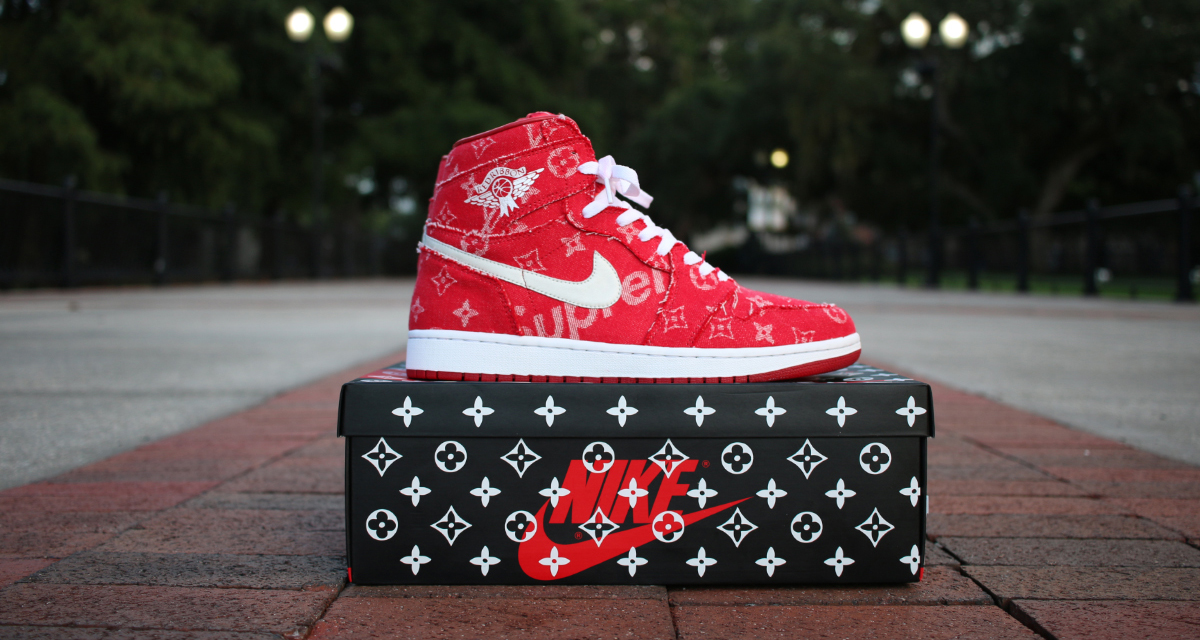 Custom Air Jordan Retro 1 High OG x Louis Vuitton x Supreme “Chicago Drip”  — Q's Custom Sneakers