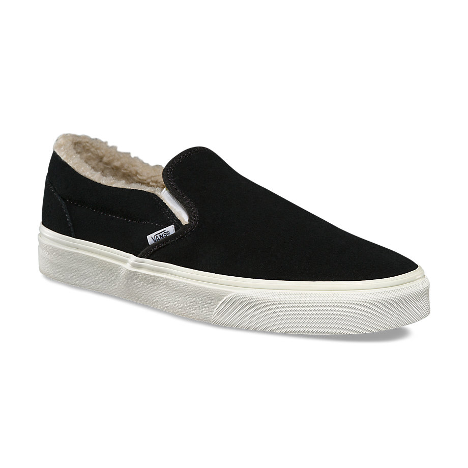 vans suede slip ons with fur