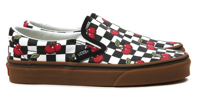 cherry checkered vans slip on