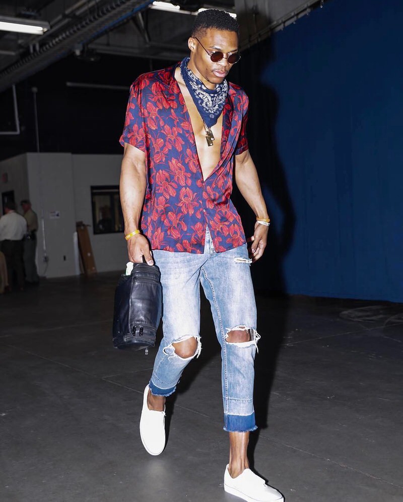 Russ looks like he’s on vacation, but his style is all business.