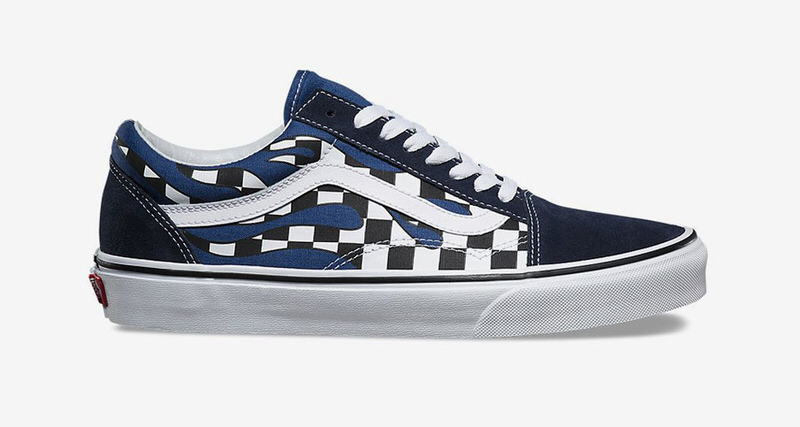 checkerboard vans with fire