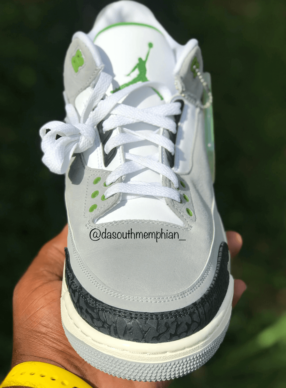 jordan 3 chlorophyll on feet
