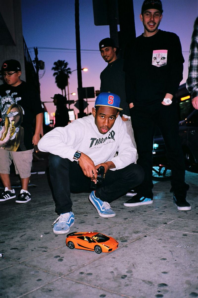 Tyler the Creator was wearing Thrasher sweatshirts before it was cool, but a pair of Vans Old Skools and a Supreme cap really complement the Fairfax local look.