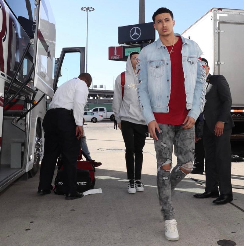Kyle Kuzma's edgy pregame fits include leather, oversized sweaters