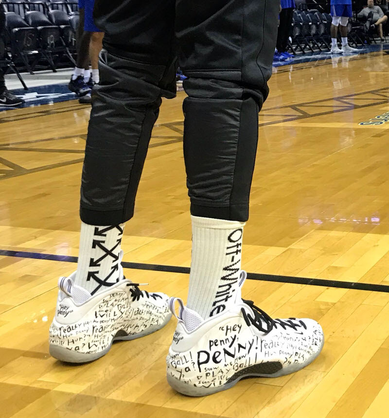 Penny Hardaway Runs Practice in Off White His Own Foamposite PEs Nice Kicks